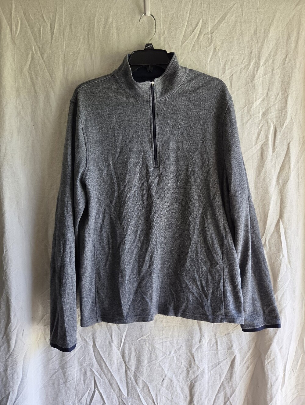 J Crew Sweater Mens Large Blue Quarter Zip Mock Neck Pullover Knit Cotton Blend